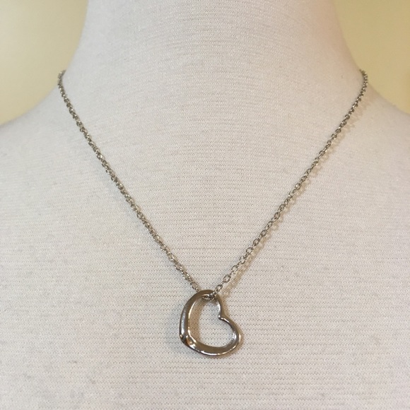 Open Heart Charm Necklace Antiqued Silver Finish - Picture 3 of 4